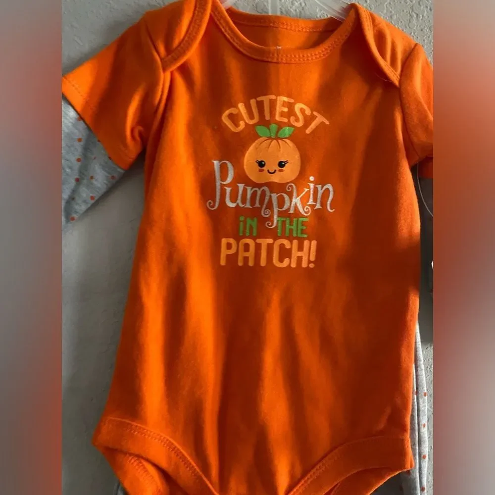NWT baby girl 6-9 months Pumpkin Patch Halloween fall orange 2pc outfit set 6-9M